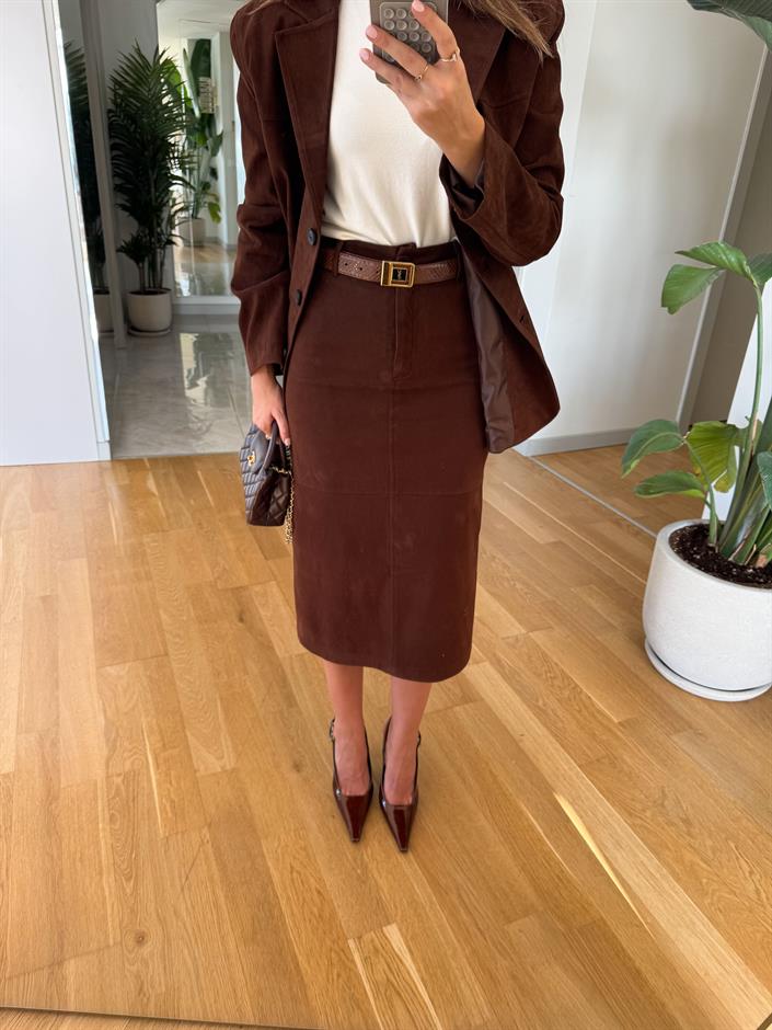 Nubuk Midi Boy Etek - Kahve