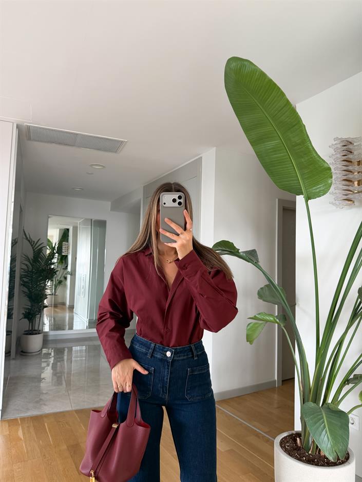 Oclus Poplin Gömlek - Bordo