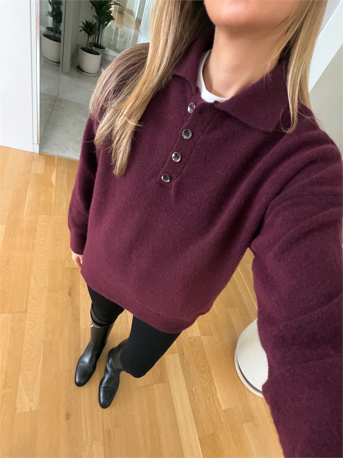 Olise Polo Yaka Düğmeli Triko - Bordo