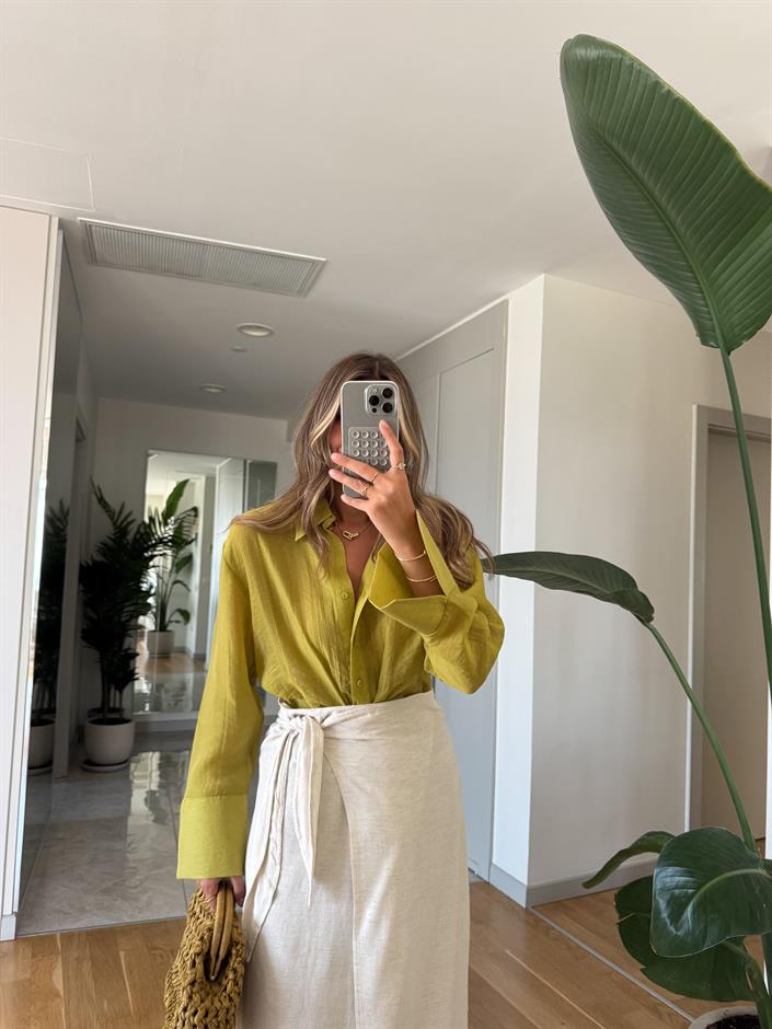 Olive Bel Bağlamalı Gömlek