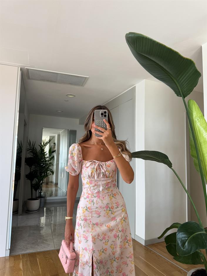 Olivia Çiçek Desenli Elbise - Pembe