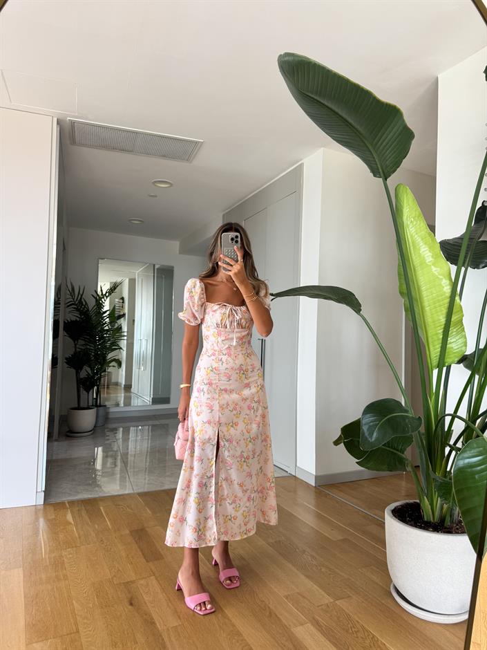 Olivia Çiçek Desenli Elbise - Pembe