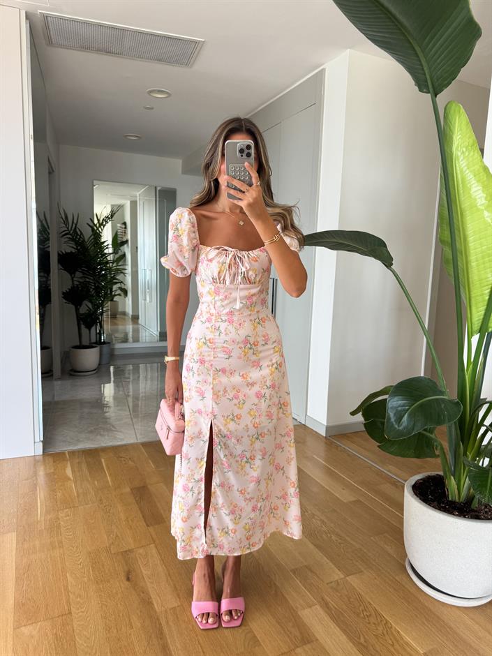 Olivia Çiçek Desenli Elbise - Pembe