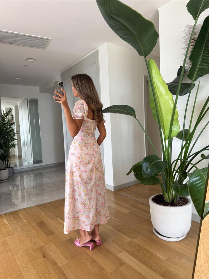 Olivia Çiçek Desenli Elbise - Pembe