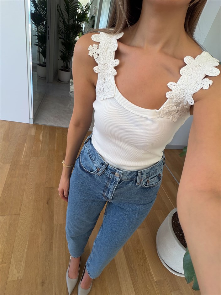Omuz Dantelli Atlet - Ekru