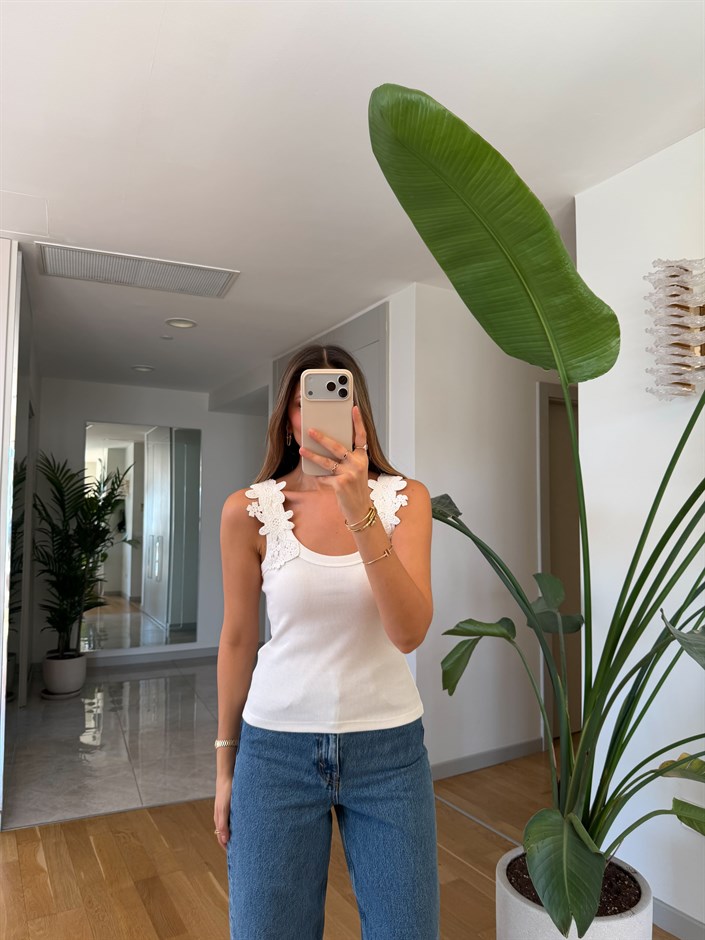 Omuz Dantelli Atlet - Ekru