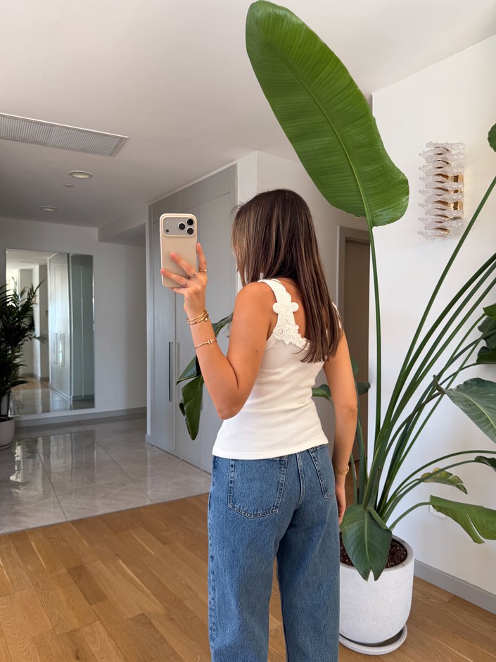 Omuz Dantelli Atlet - Ekru