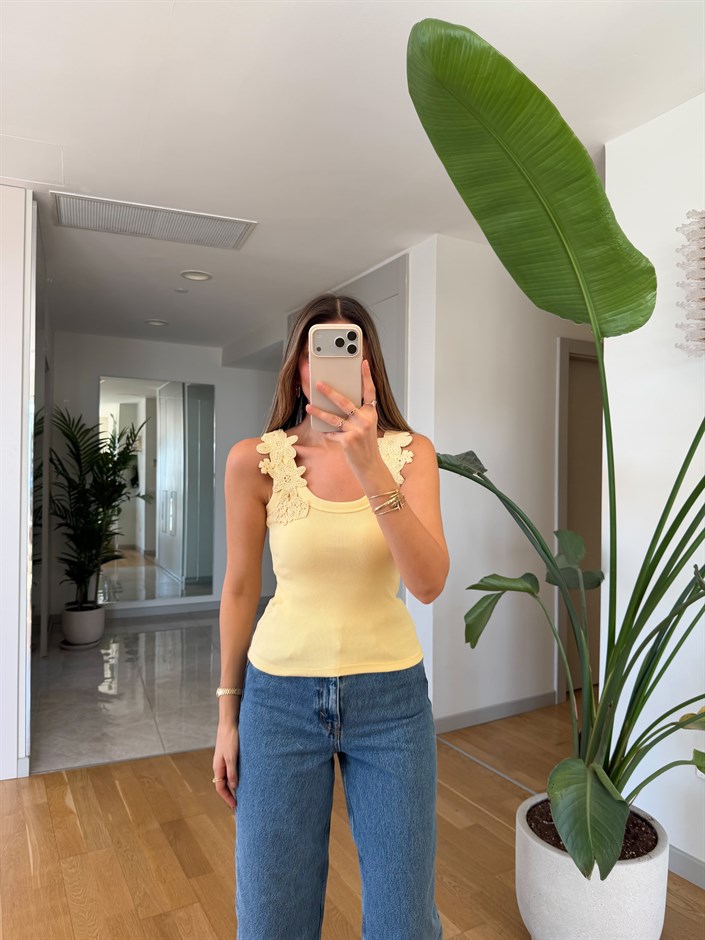 Omuz Dantelli Atlet - Sarı