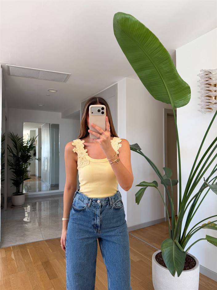 Omuz Dantelli Atlet - Sarı