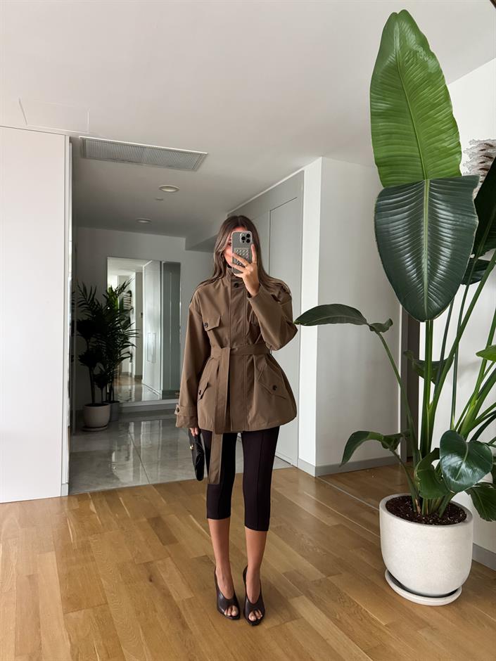 Önden Dikişli Kapri Tayt -Kahve