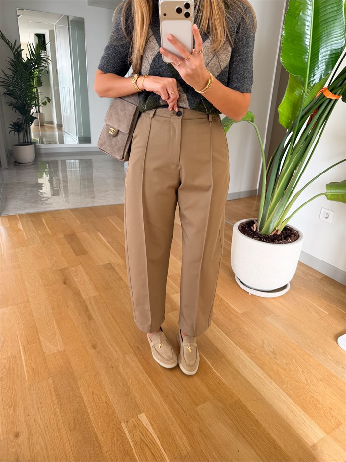 Önü Çimalı Havuç Pantolon - Camel