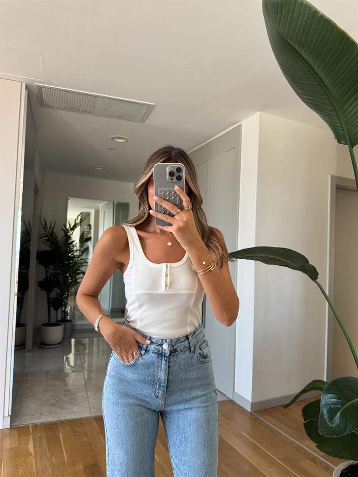 Önü Kopçalı Atlet - Ekru