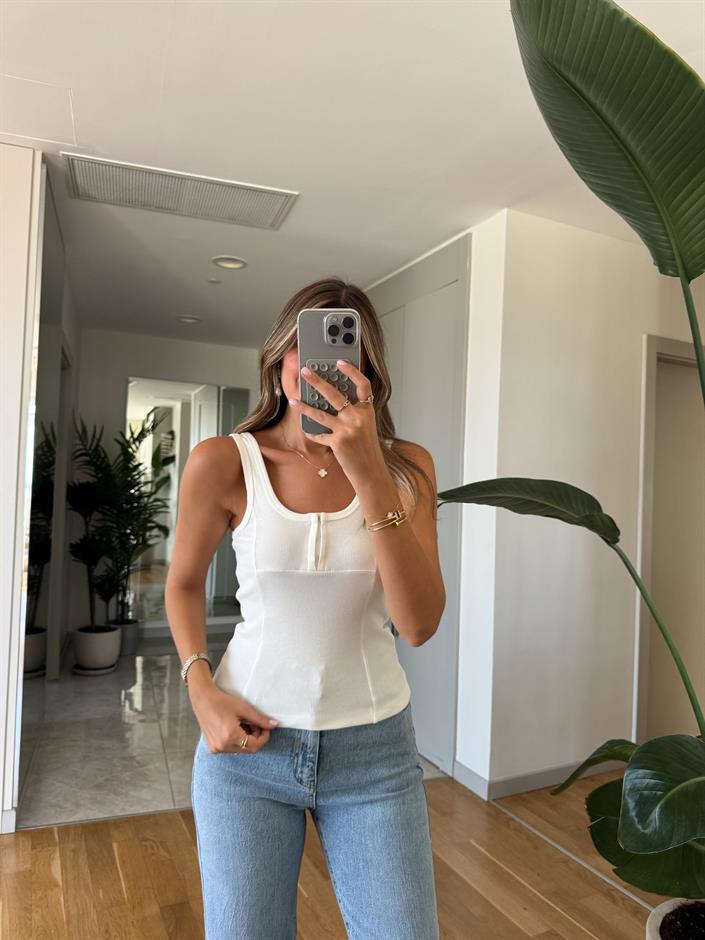 Önü Kopçalı Atlet - Ekru