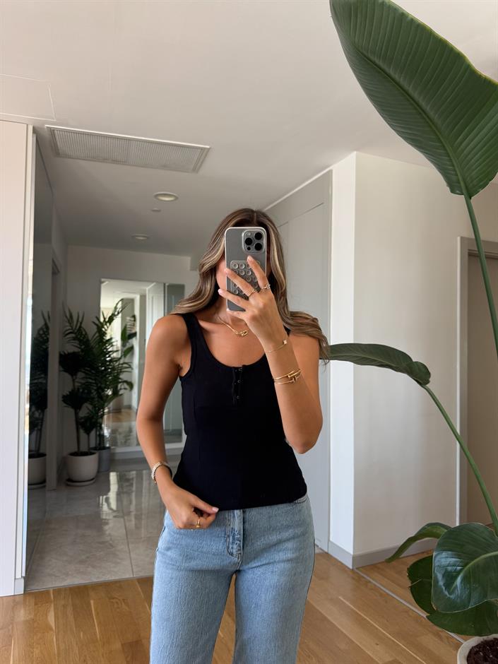 Önü Kopçalı Atlet - Siyah