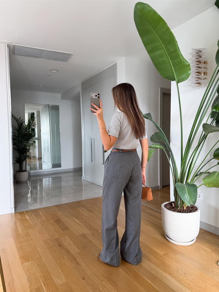 Önü Pileli Klasik Pantolon - Gri