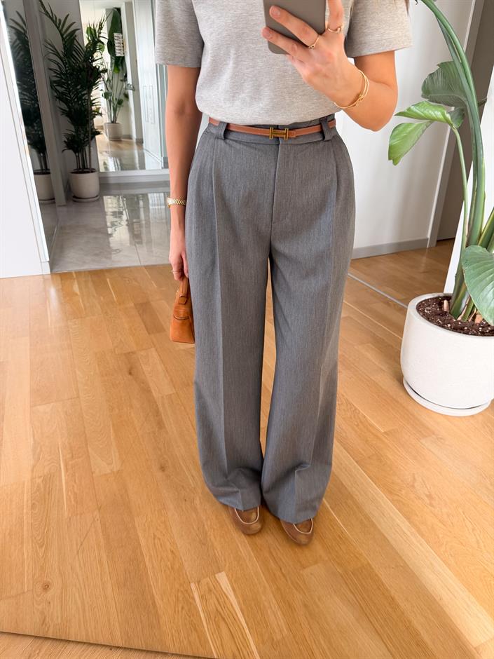 Önü Pileli Klasik Pantolon - Gri