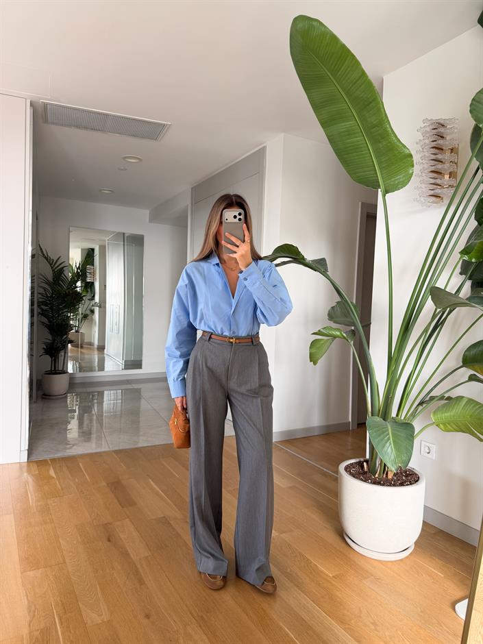 Önü Pileli Klasik Pantolon - Gri