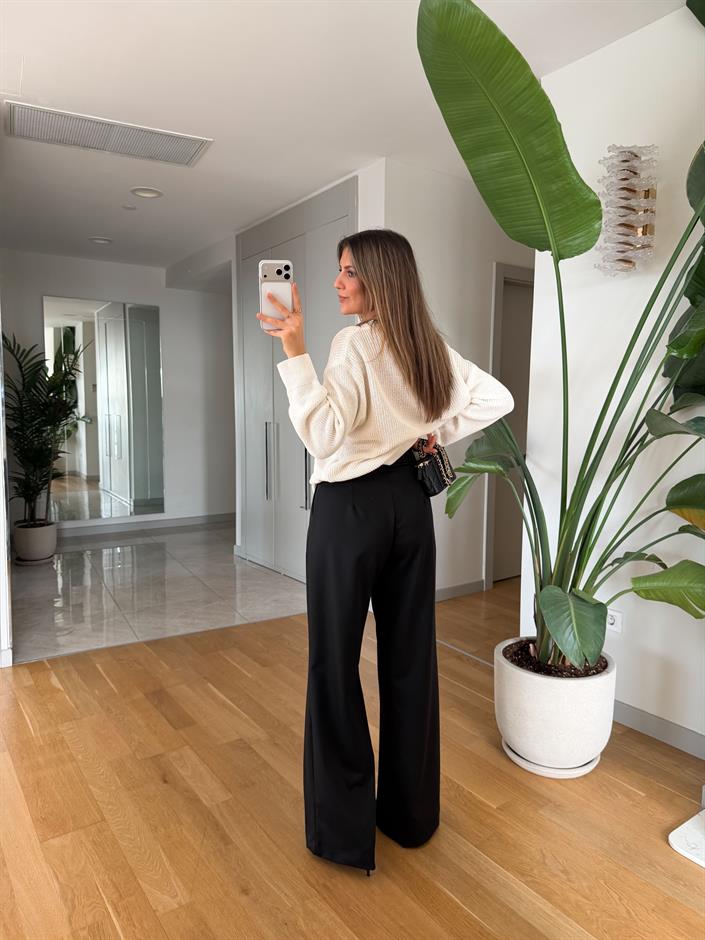 Önü Pileli Klasik Pantolon - Siyah