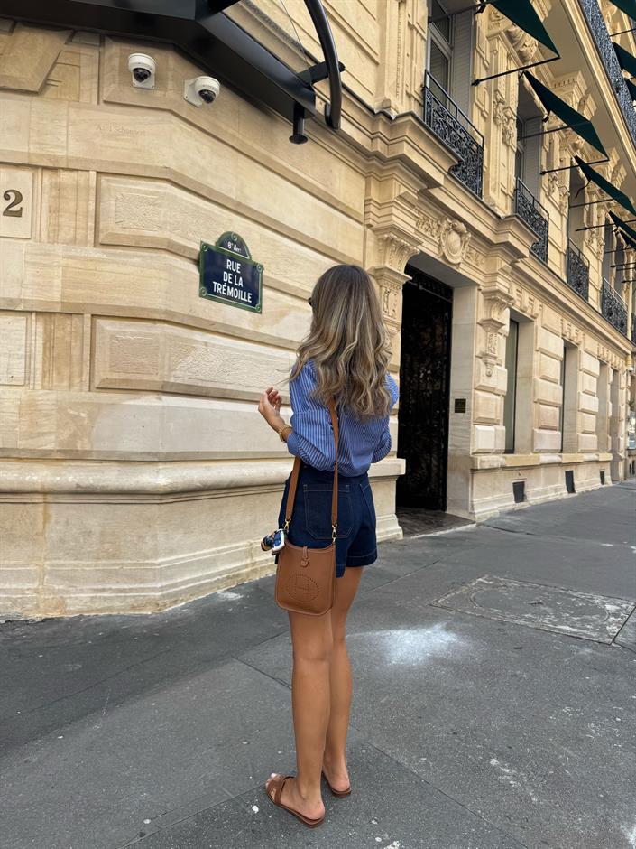 Örgü Cep Detaylı Denim Şort - Lacivert