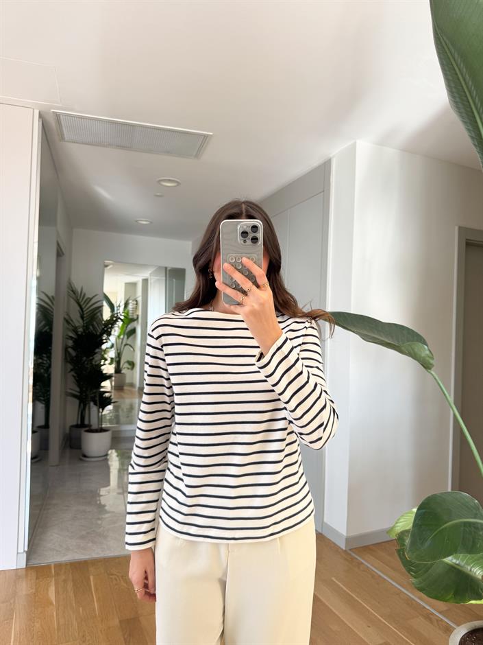 Other Çizgili Pamuklu Bluz-Ekru Lacivert