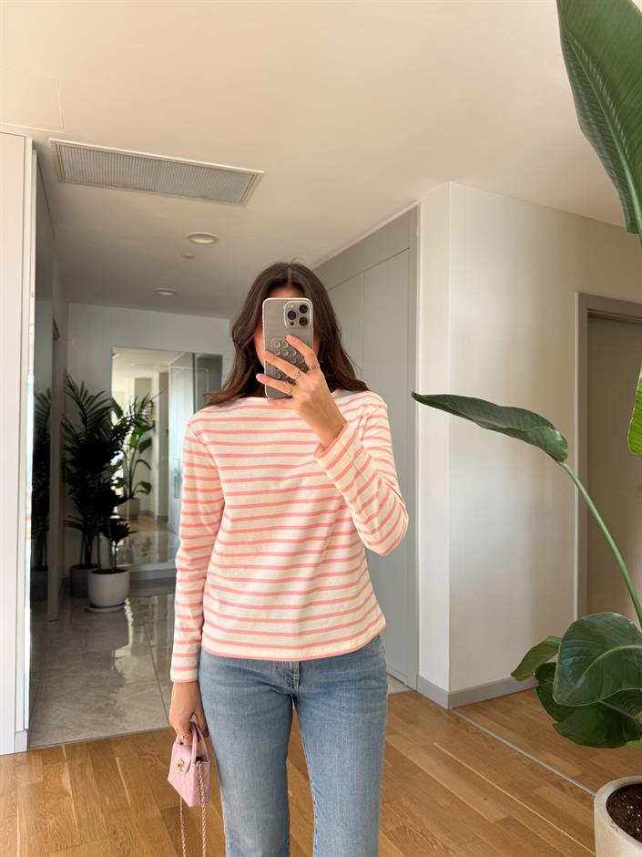 Other Çizgili Pamuklu Bluz-Pembe Ekru