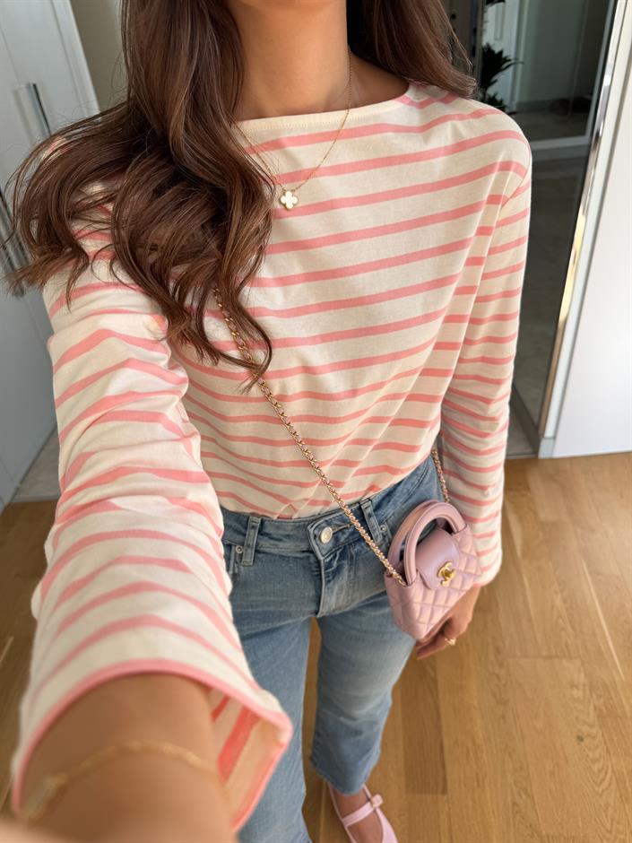 Other Çizgili Pamuklu Bluz-Pembe Ekru