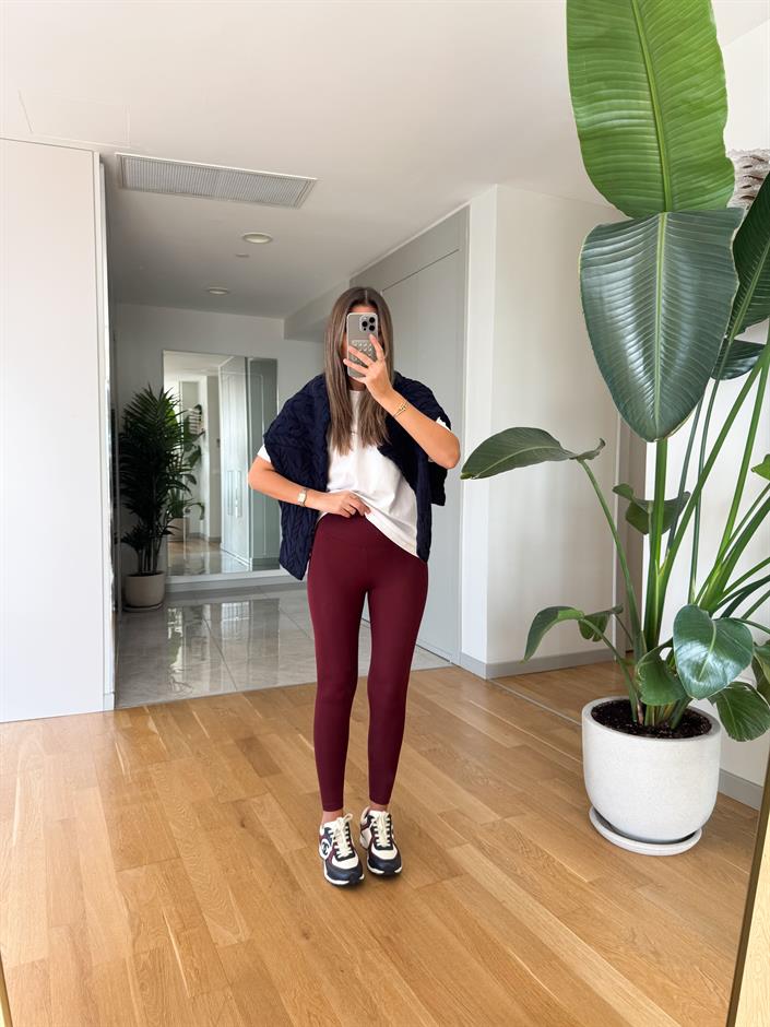 Oys Yüksek Bel Likralı Tayt - Bordo