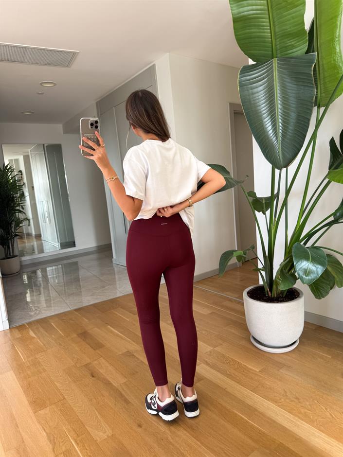 Oys Yüksek Bel Likralı Tayt - Bordo