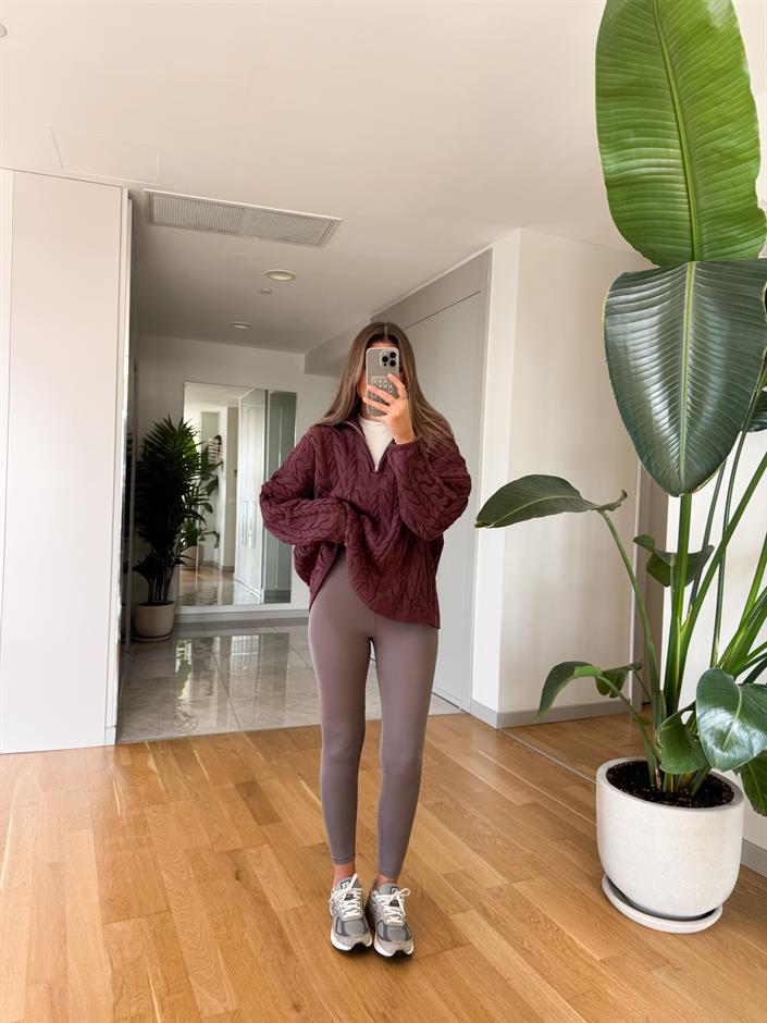 Oys Yüksek Bel Likralı Tayt - Gri