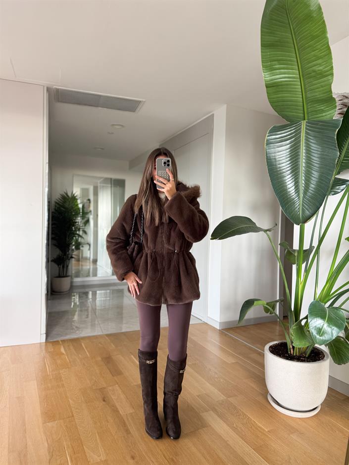 Oys Yüksek Bel Likralı Tayt - Kahve