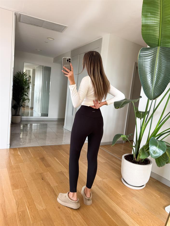 Oys Yüksek Bel Likralı Tayt - Siyah