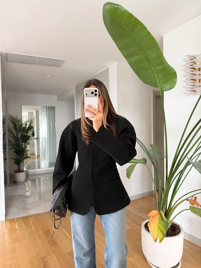 Özel Seri Premium Belden Oturmalı Ceket - Siyah