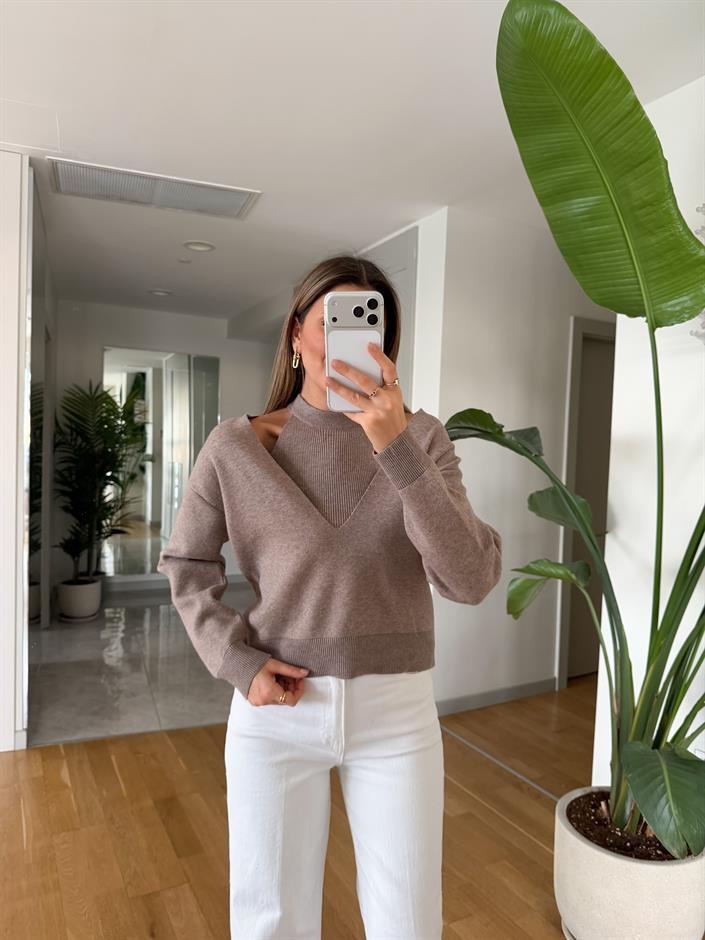 Page İkili V Yaka Triko - Bej