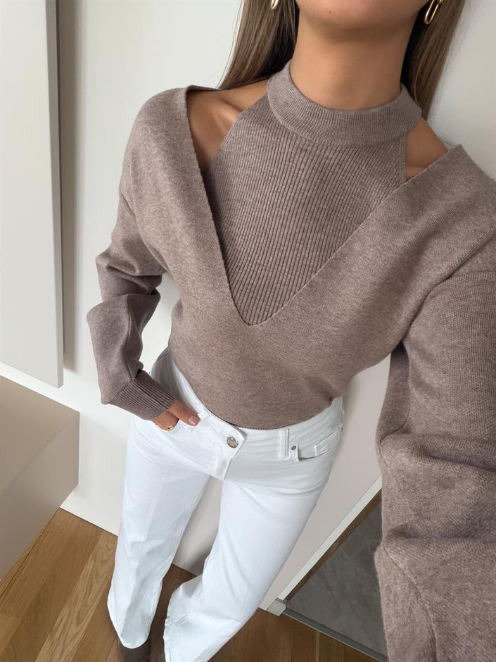 Page İkili V Yaka Triko - Bej