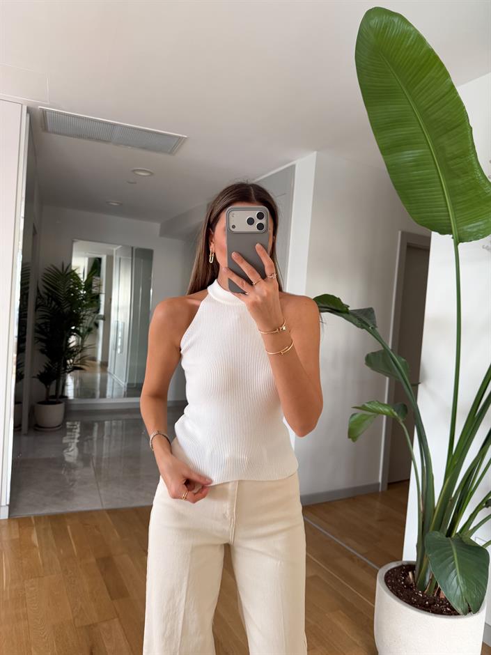 Page İkili V Yaka Triko - Ekru