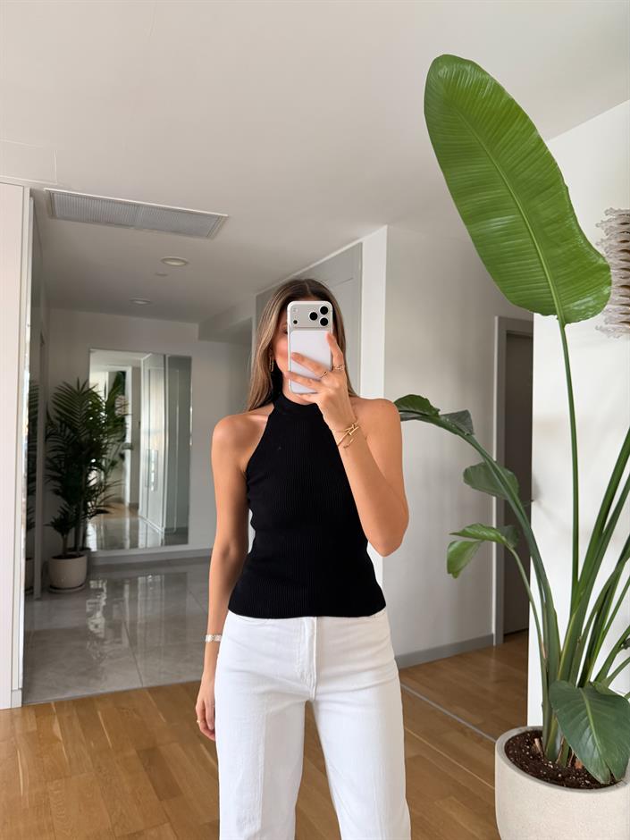 Page İkili V Yaka Triko - Siyah 