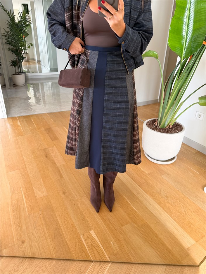 Patchwork Desenli Etek Ceket Takım