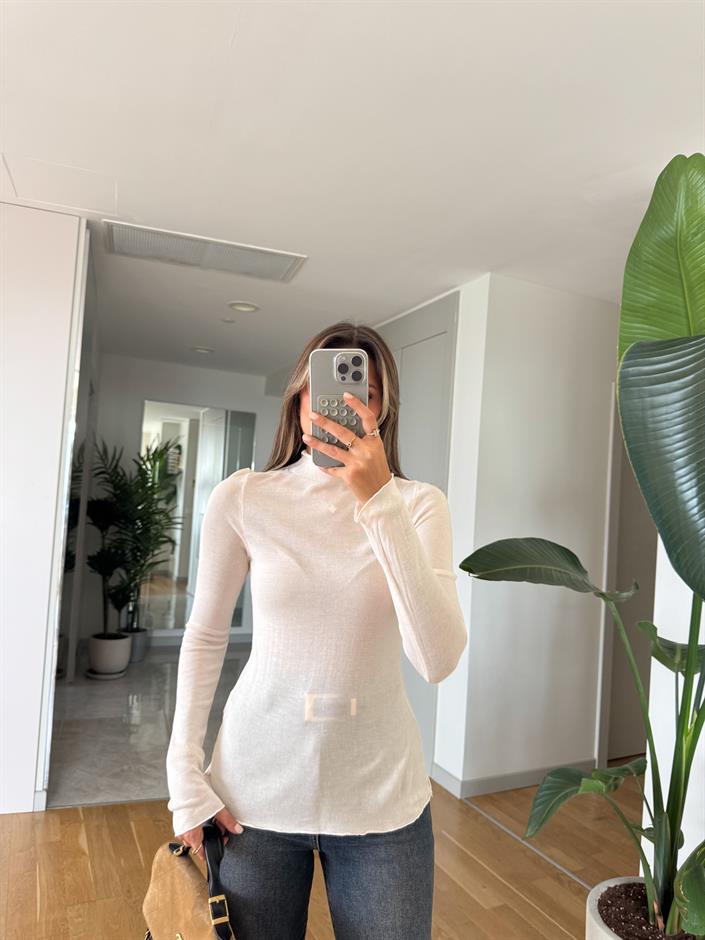 Patric Dik Yaka Triko Bluz - Ekru