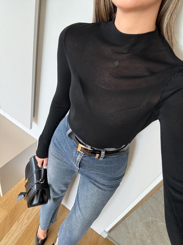 Patric Dik Yaka Triko Bluz - Siyah