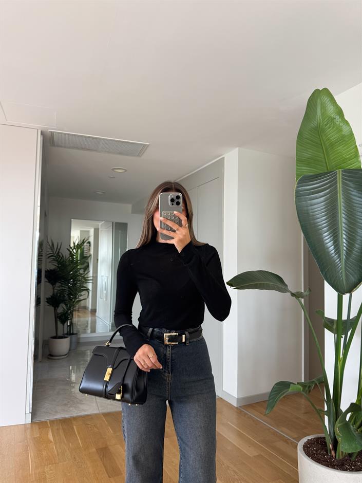 Patric Dik Yaka Triko Bluz - Siyah