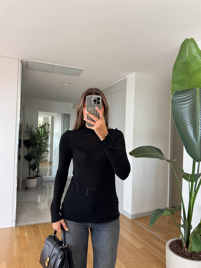 Patric Dik Yaka Triko Bluz - Siyah