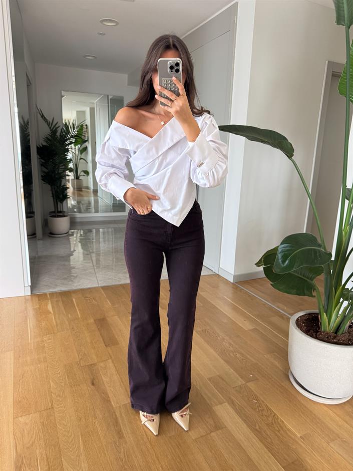 Paula İspanyol Streç Jean- Koyu Bordo