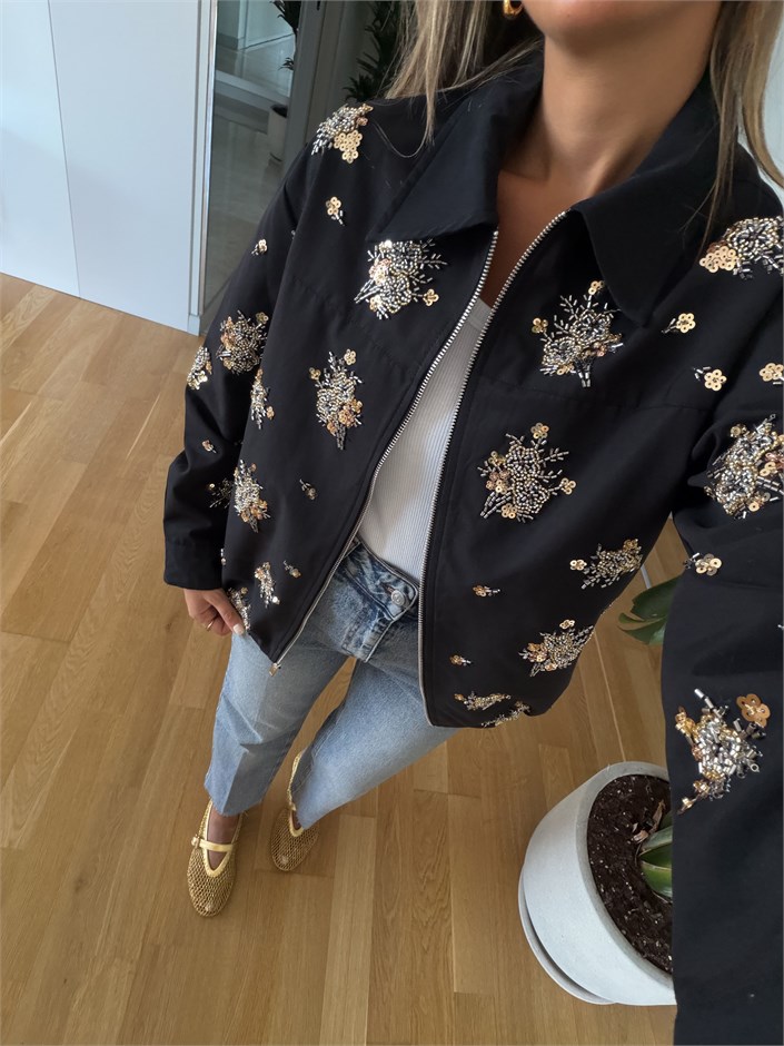 Paulina Nakışlı Ceket - Siyah