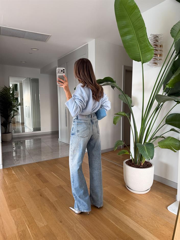 P&B Zımbalı Baggy Jean - Açık Mavi