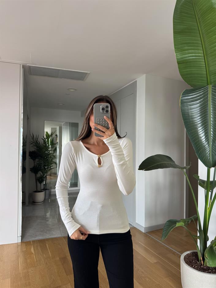 Pearl Gold Düğmeli Bluz - Ekru 