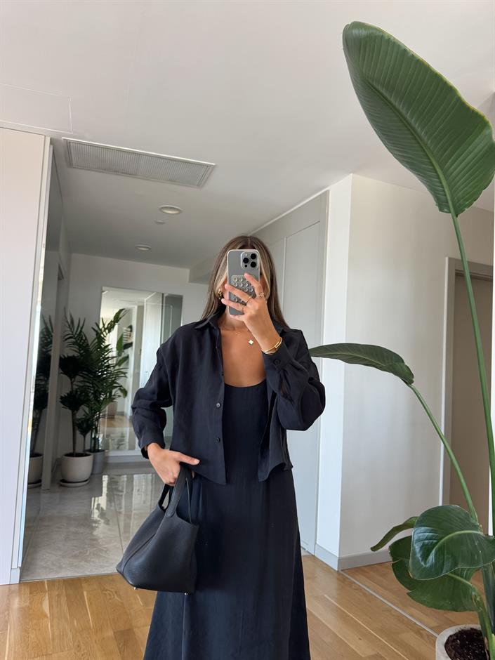 Perry Gömlek Elbise Takım - Siyah