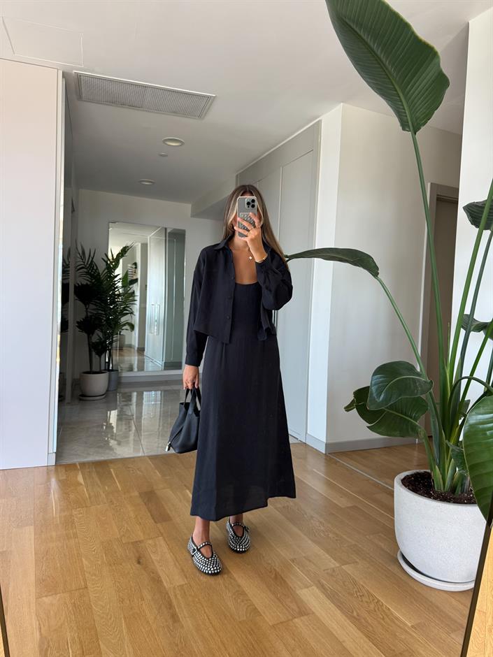 Perry Gömlek Elbise Takım - Siyah