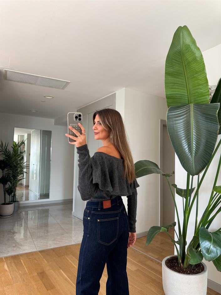 Pileli Yaka Triko Kazak - Antrasit 