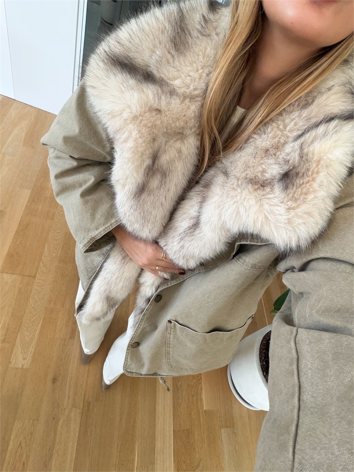 Pina İthal Kürklü Denim Mont - Bej