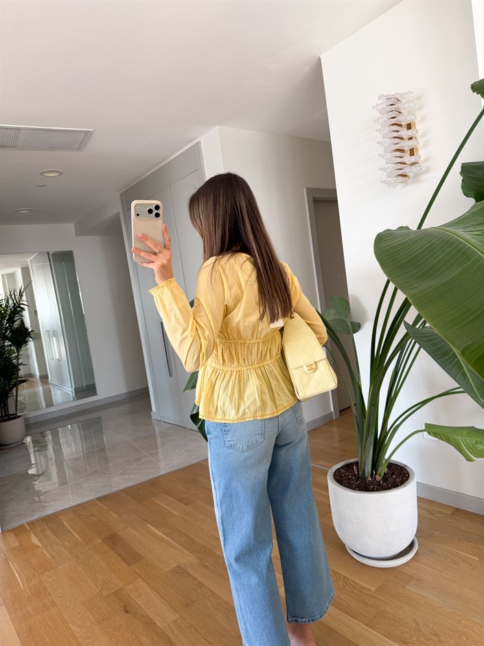 Pines Bağlama Detaylı Bluz - Sarı 